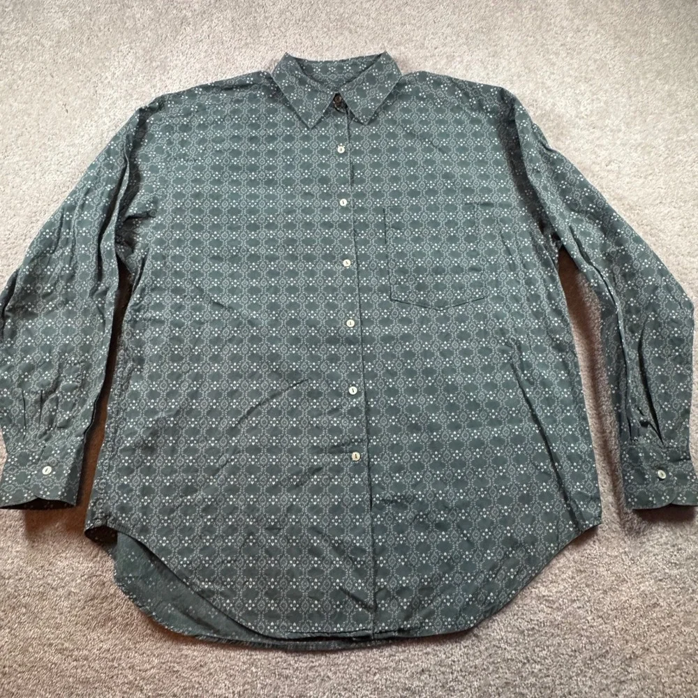 Banana Republic Mens Large Green Geometric Floral Cotton Button Down Shirt Large